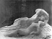 "Jeune Fille Embrasse par un Fantme", gips, ca. 1880; auf salzpapier aubgezogen, mit Skizze in Inkt